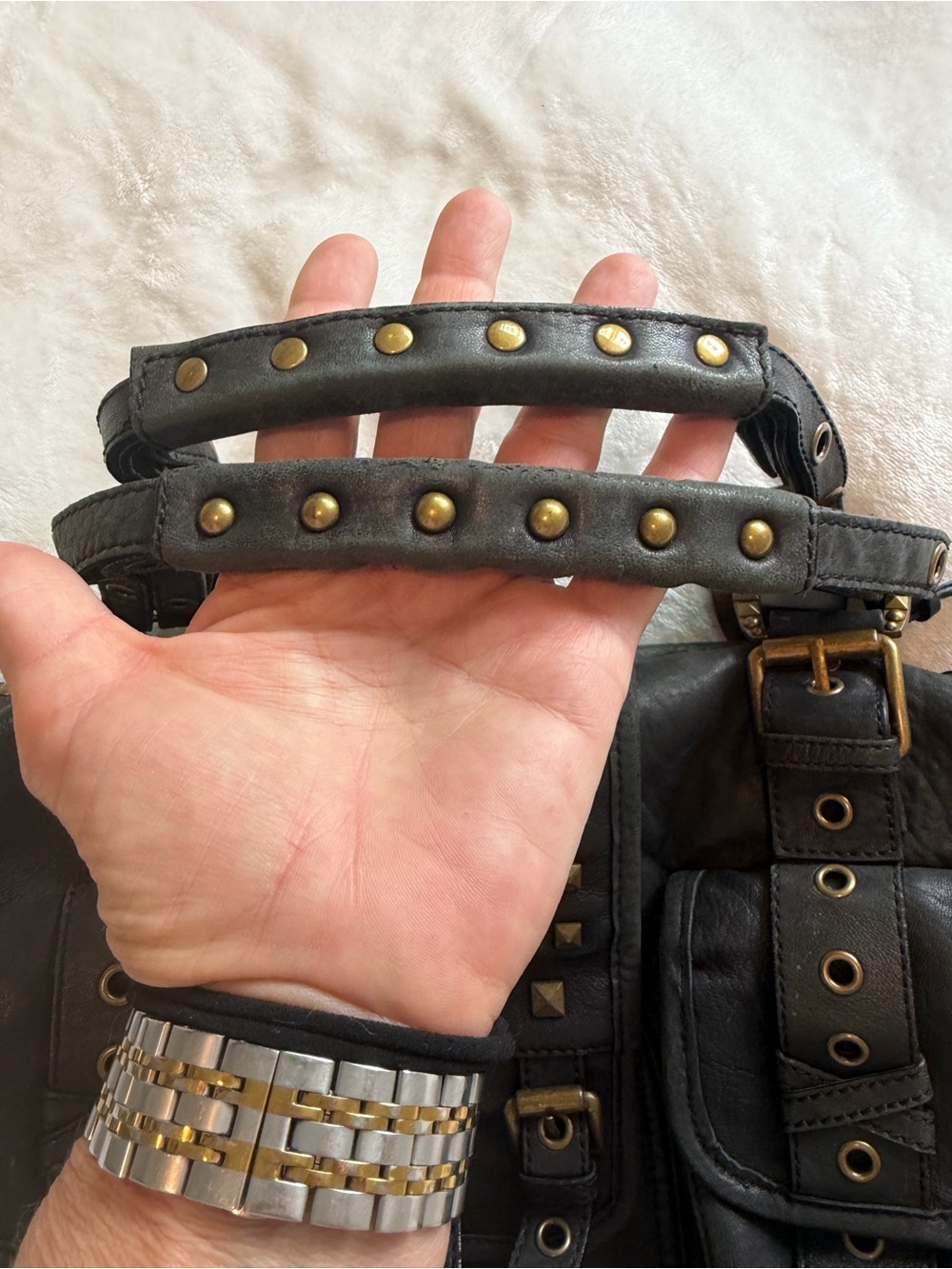 Vintage Betsey Johnson Black Shoulder Bag with Gold Hardware and Stud Accents - Picture 3 of 16